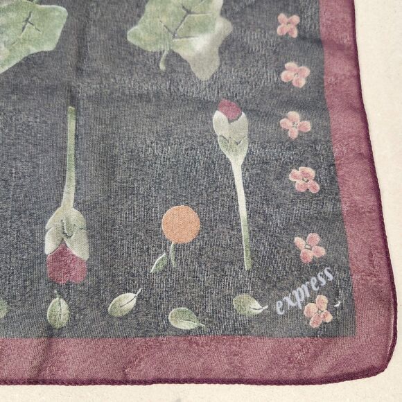 Express Black Floral Scarf 20” Square Rose Print Whimsigoth Romantic Retro - Picture 3 of 5